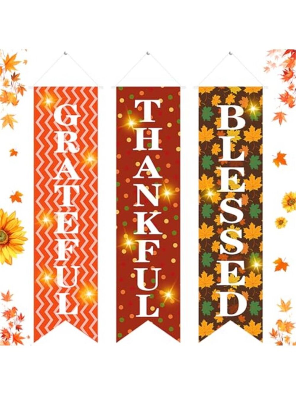 3Pcs Thanksgiving Front Porch Banner Thankful Harvest Porch Sign Grateful